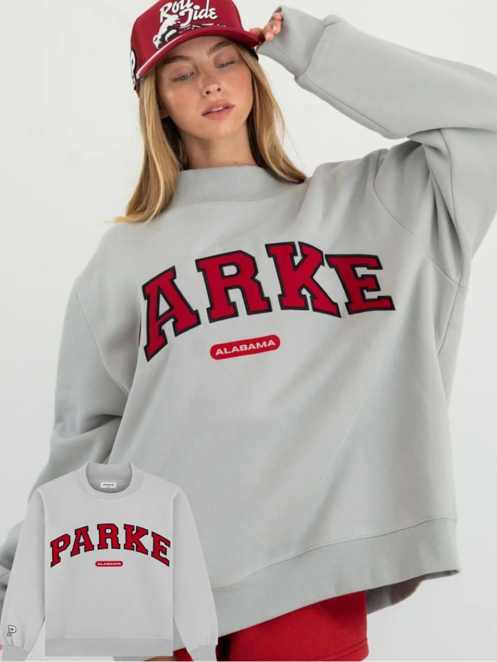 PARKE Alabama Oversized Sweatshirt - Light Gray with Red Lettering
